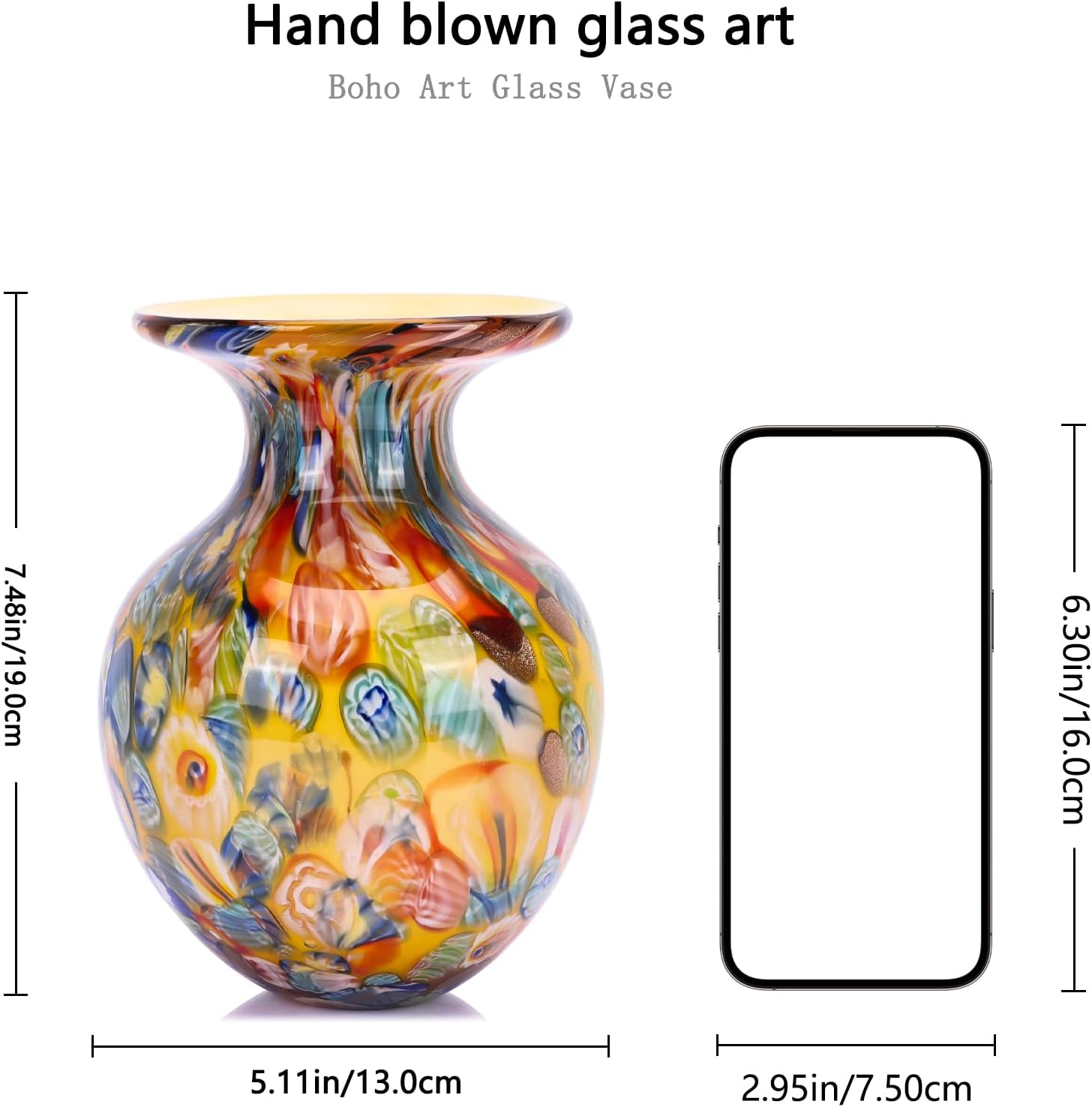 Yellow Round Hand Blown Glass Vase