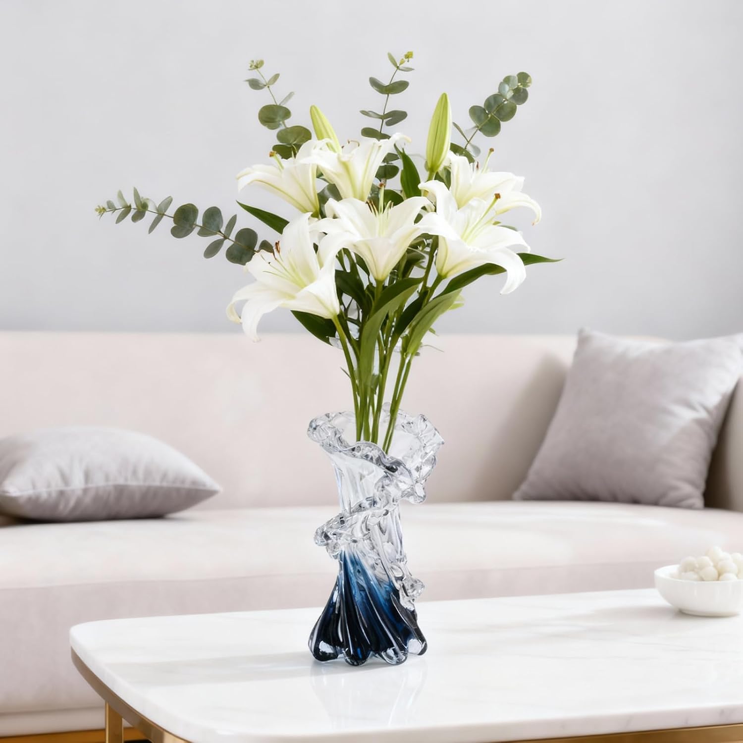 Ocean Blue Art Glass Decor Vase