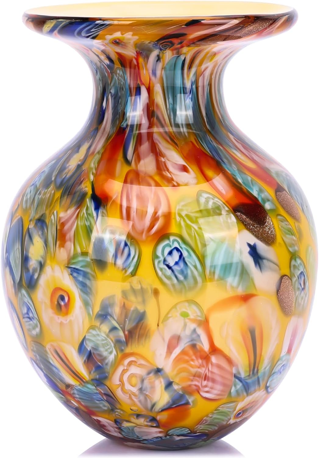 Yellow Round Hand Blown Glass Vase