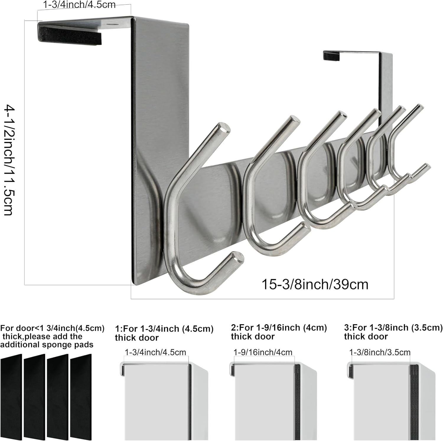 6 Hooks Silver Over Door Hanger Set