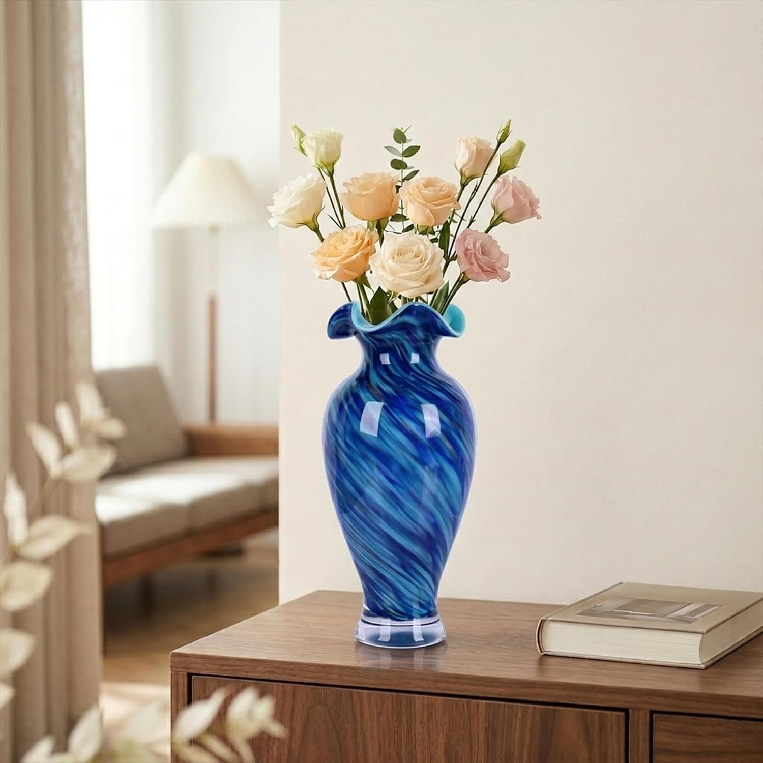 Tall Ruffle Glass Flower Vase