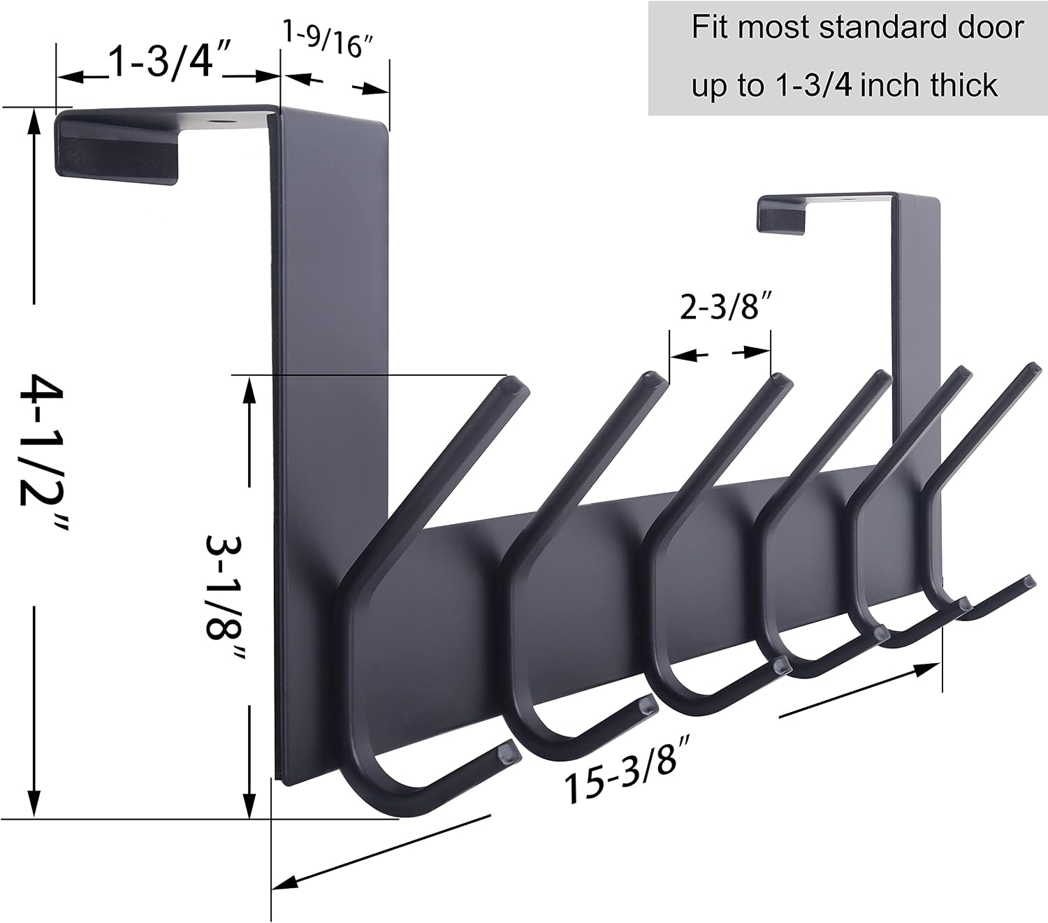 6 Hooks Black Door Hanger 2 Pack