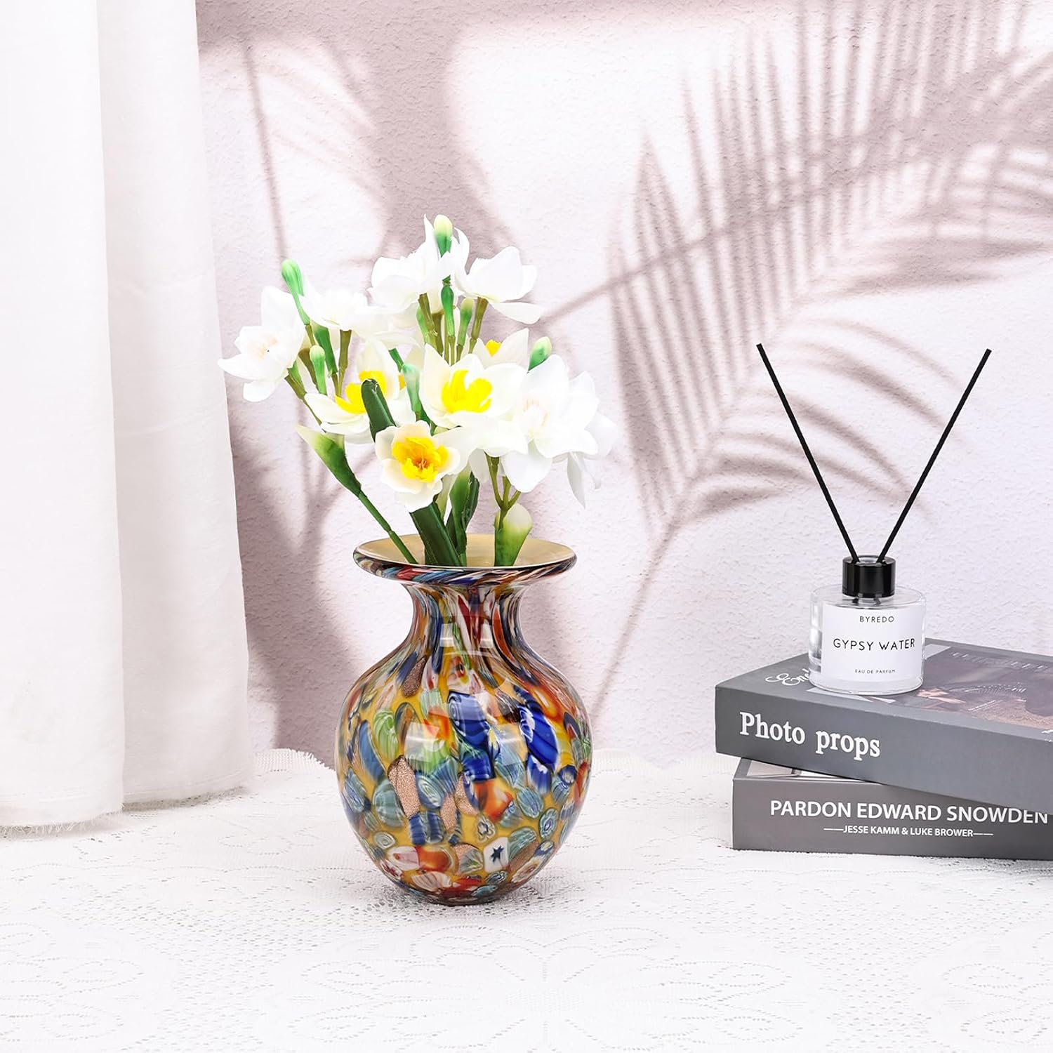 Yellow Round Hand Blown Glass Vase