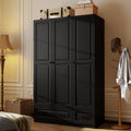 Black Tall Wardrobe Closet with Drawers