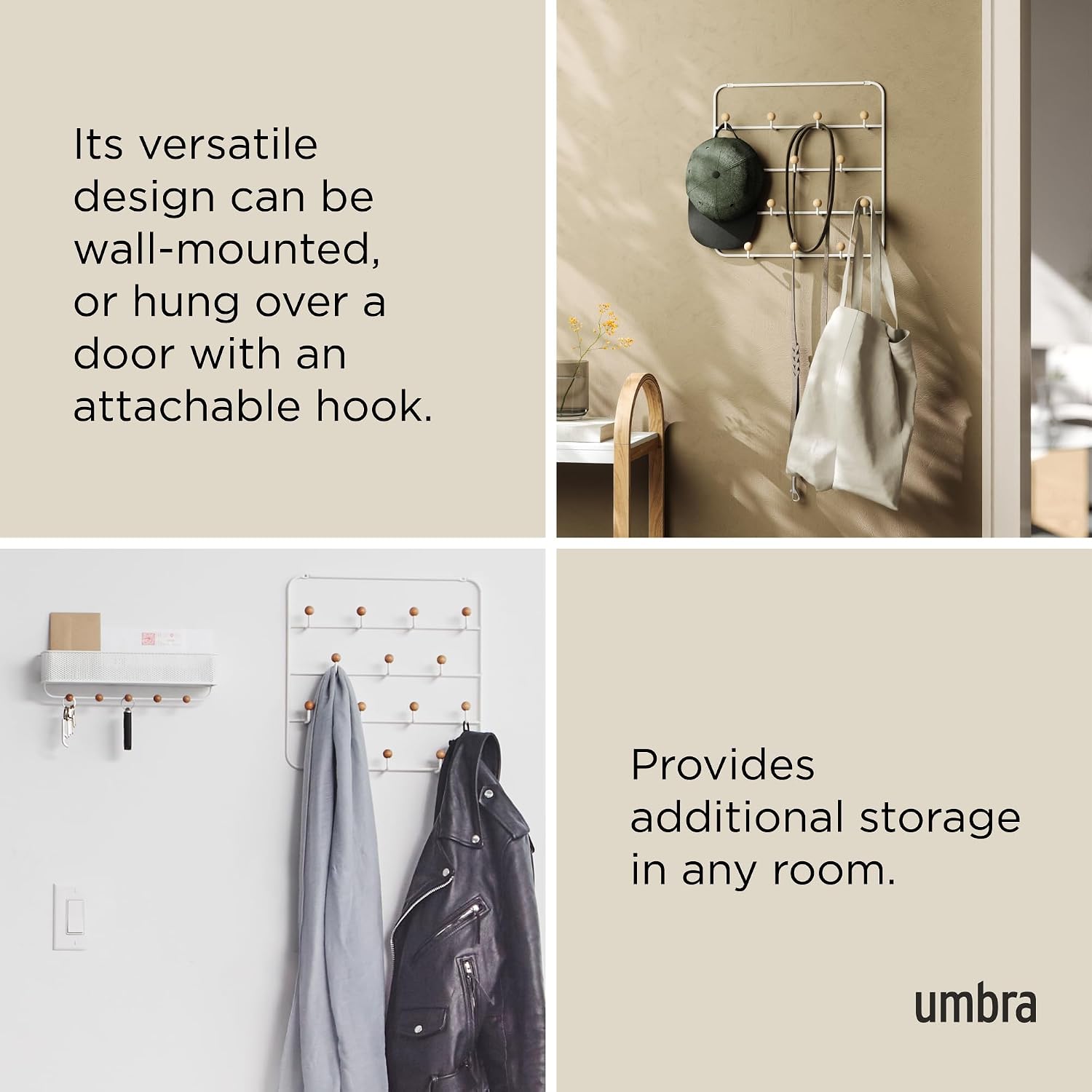 White Natural Multi Door Coat Rack