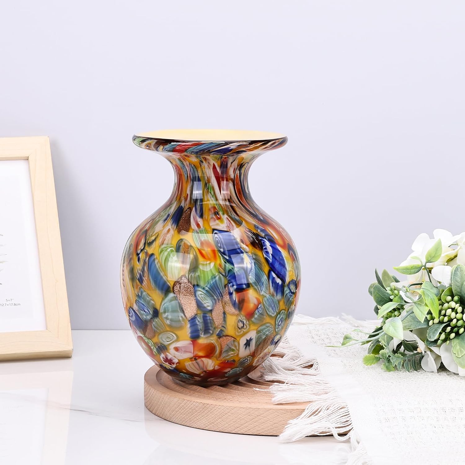 Yellow Round Hand Blown Glass Vase