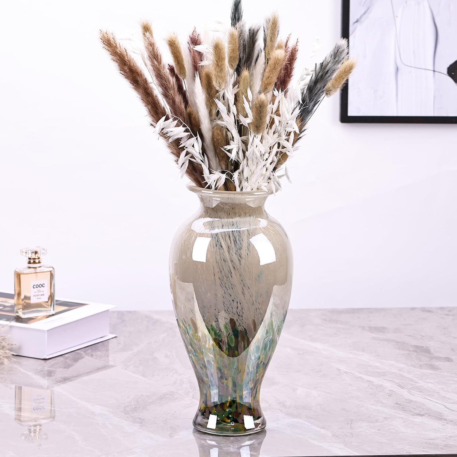 Tall Green Opaque Glass Vase