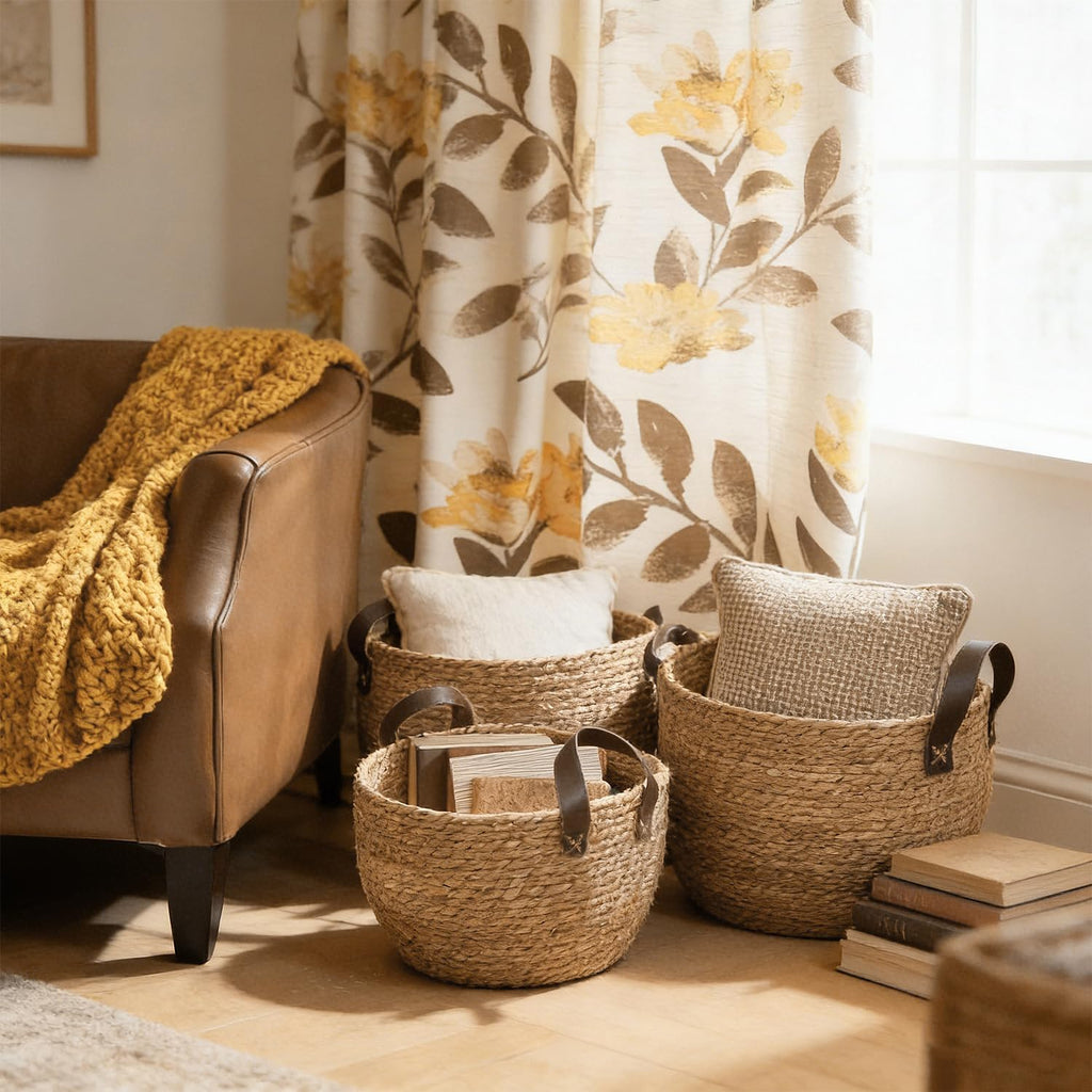 3 Pack Round Seagrass Storage Baskets