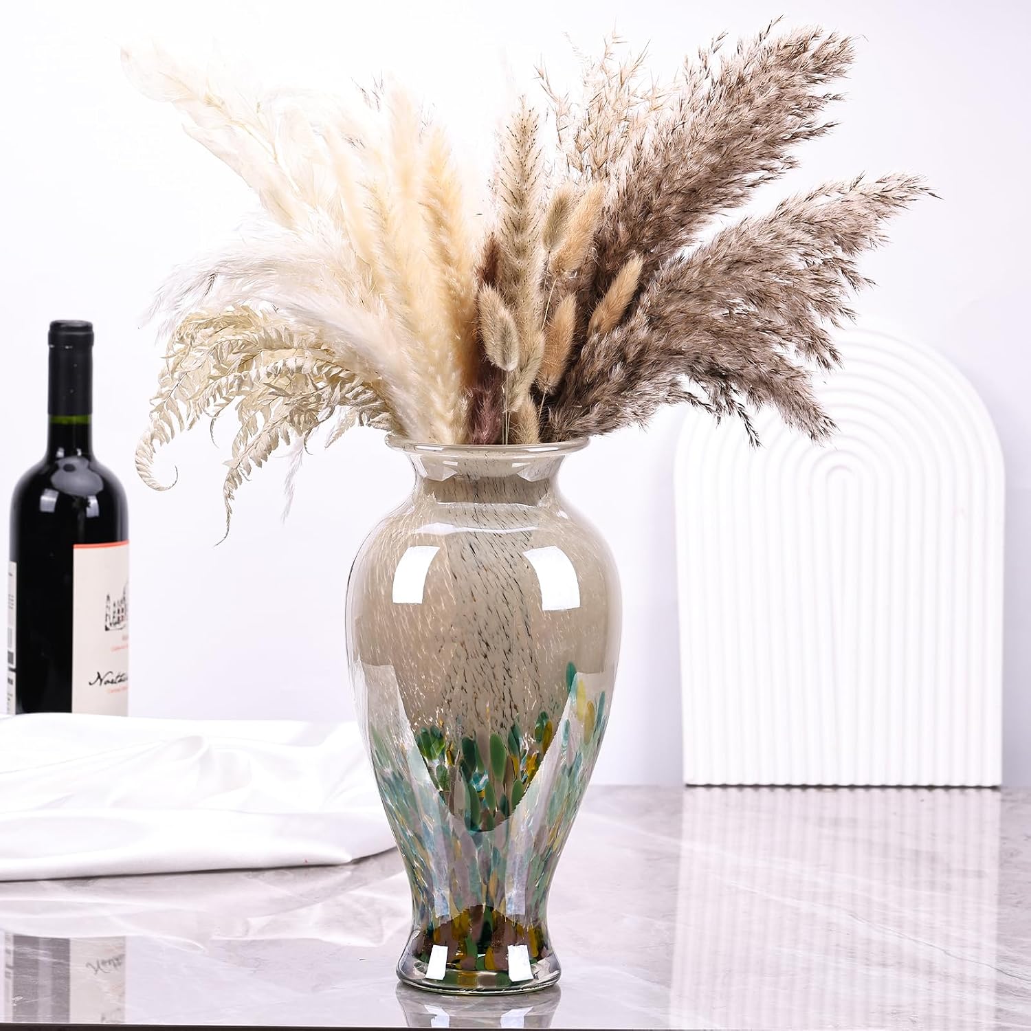 Tall Green Opaque Glass Vase