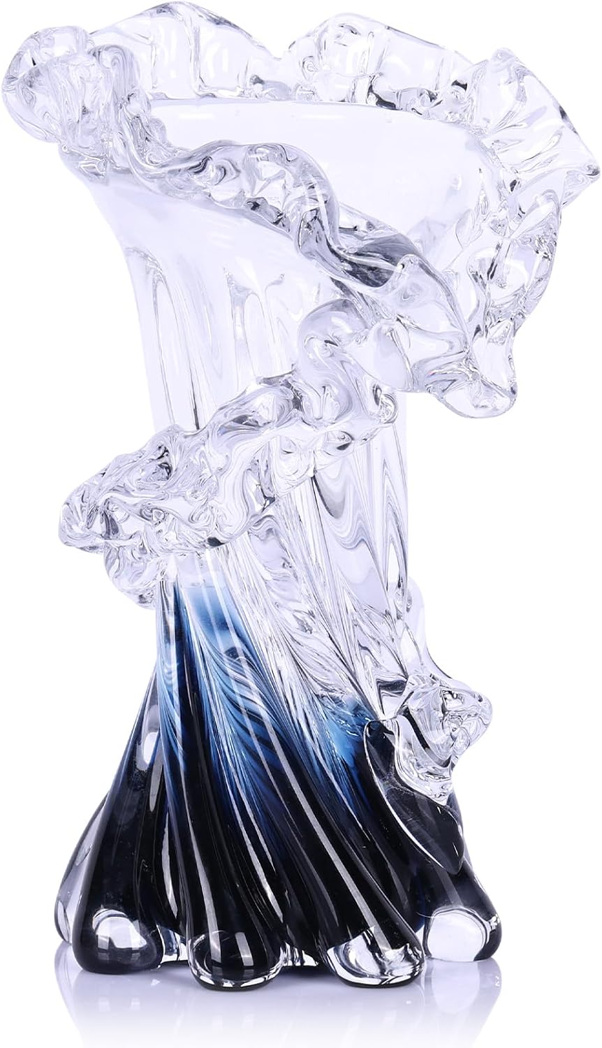 Ocean Blue Art Glass Decor Vase