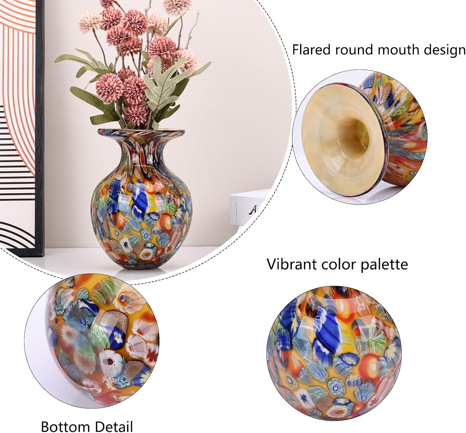 Yellow Round Hand Blown Glass Vase