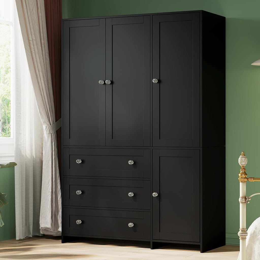 4-Door Mirror Wardrobe Closet with Drawers