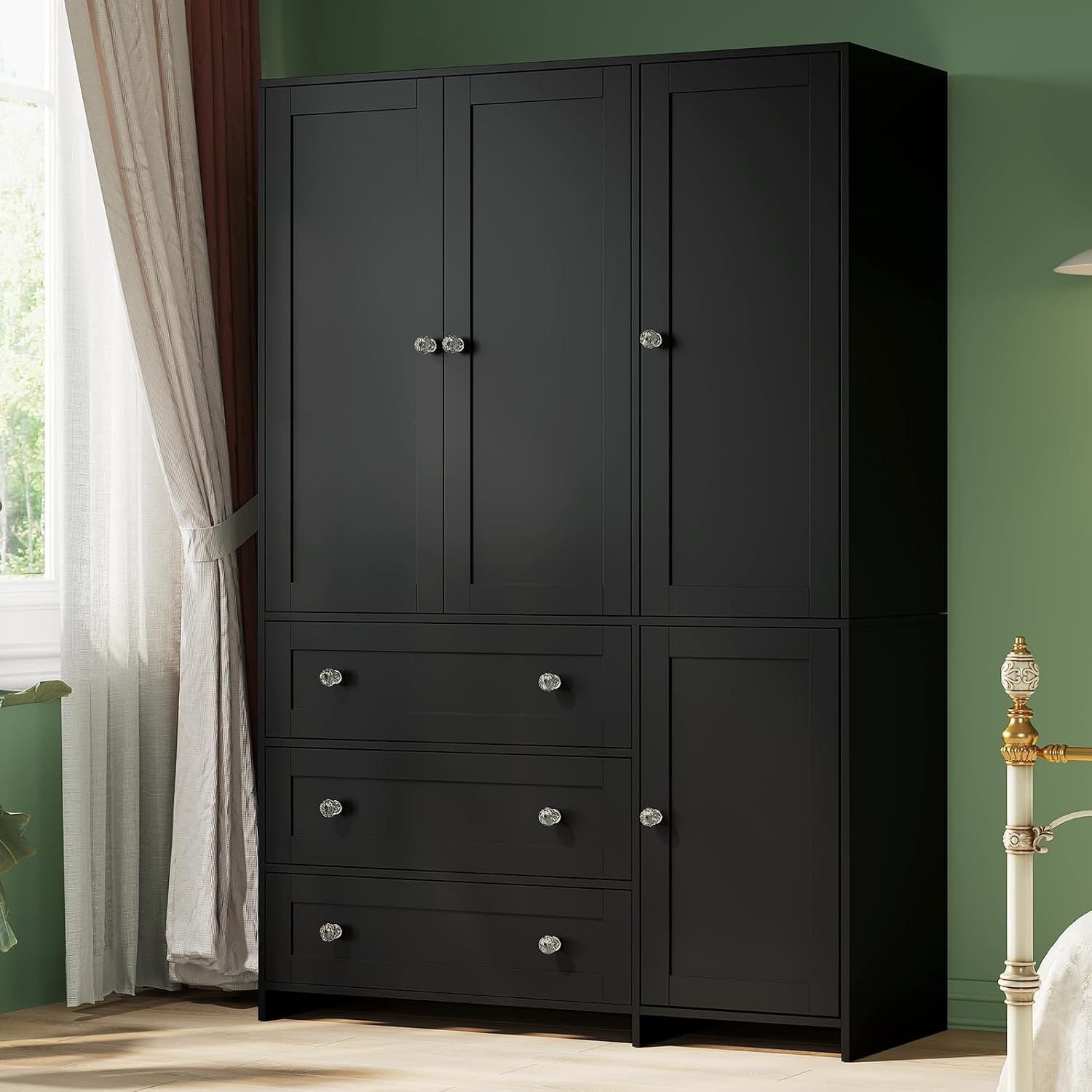 4-Door Mirror Wardrobe Closet with Drawers