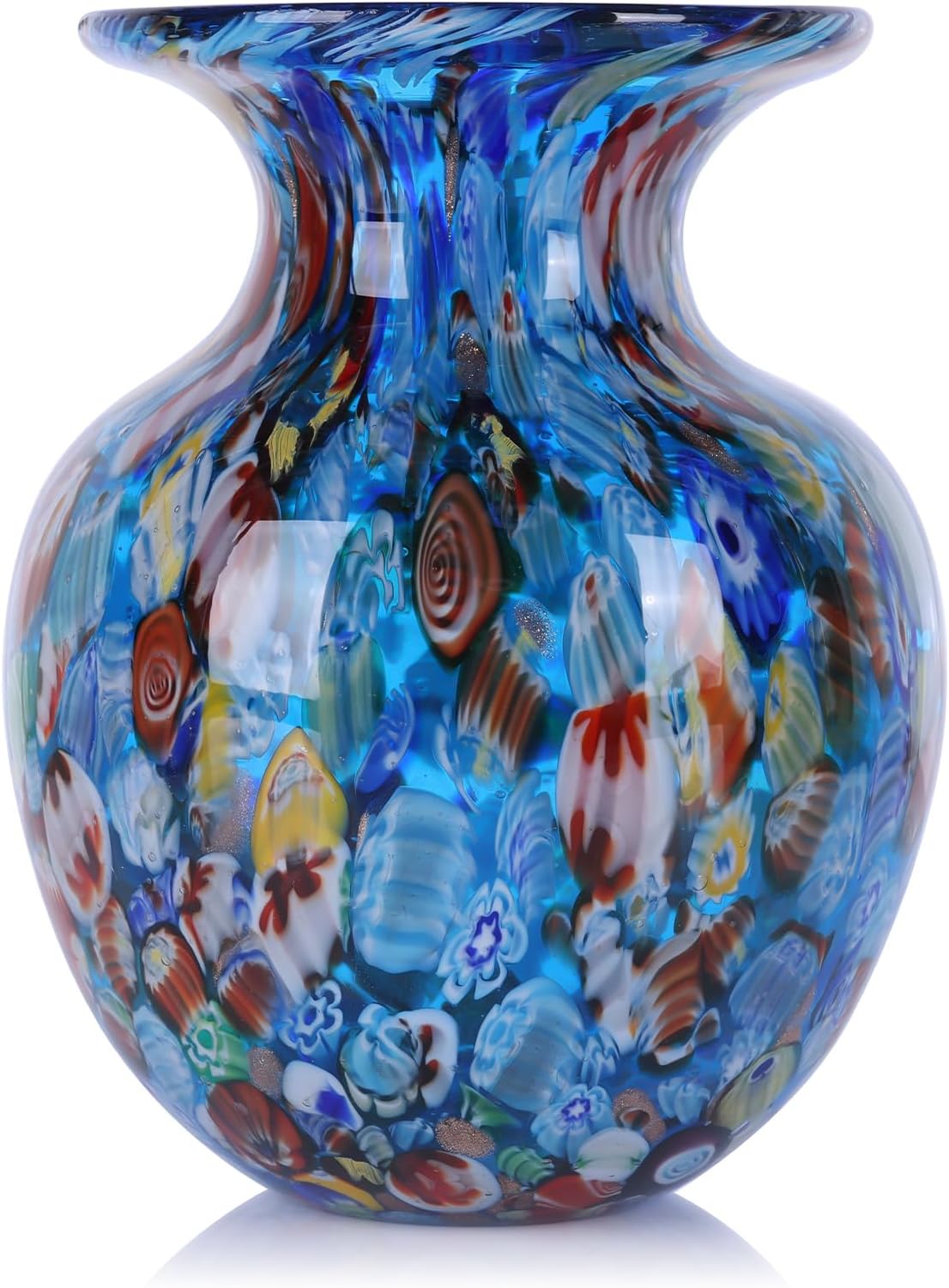 Blue Round Hand Blown Glass Flower Vase