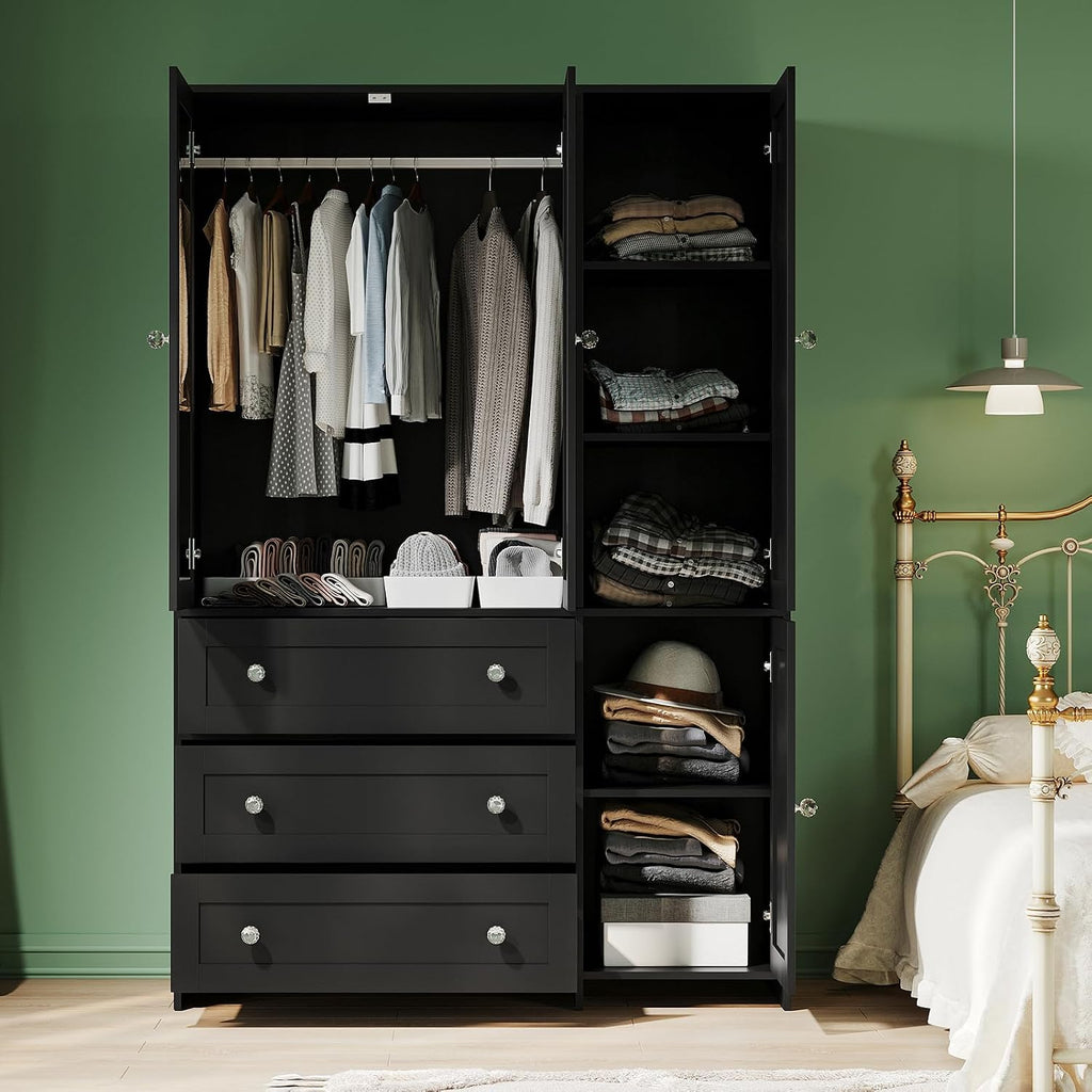 4-Door Mirror Wardrobe Closet with Drawers