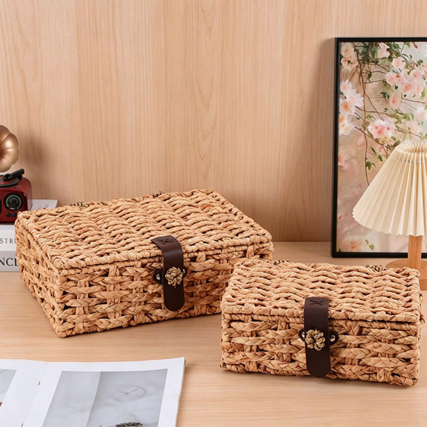 Rectangular Seagrass Baskets with Lids 2 Pack