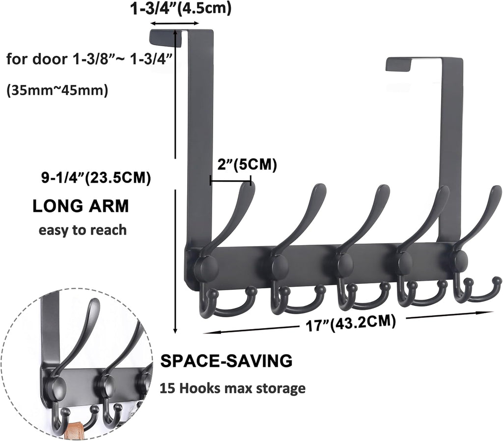 5 Tri Hooks Black Door Hanger 2 Pack