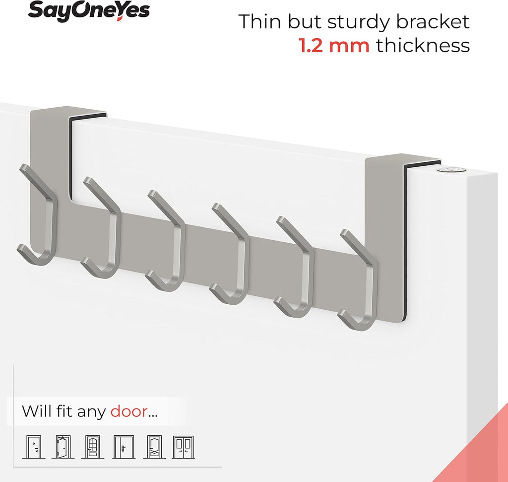 6 Double Hooks Nickel Door Hanger 2 Pack