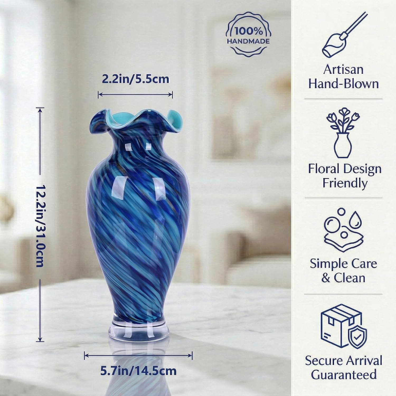 Tall Ruffle Glass Flower Vase