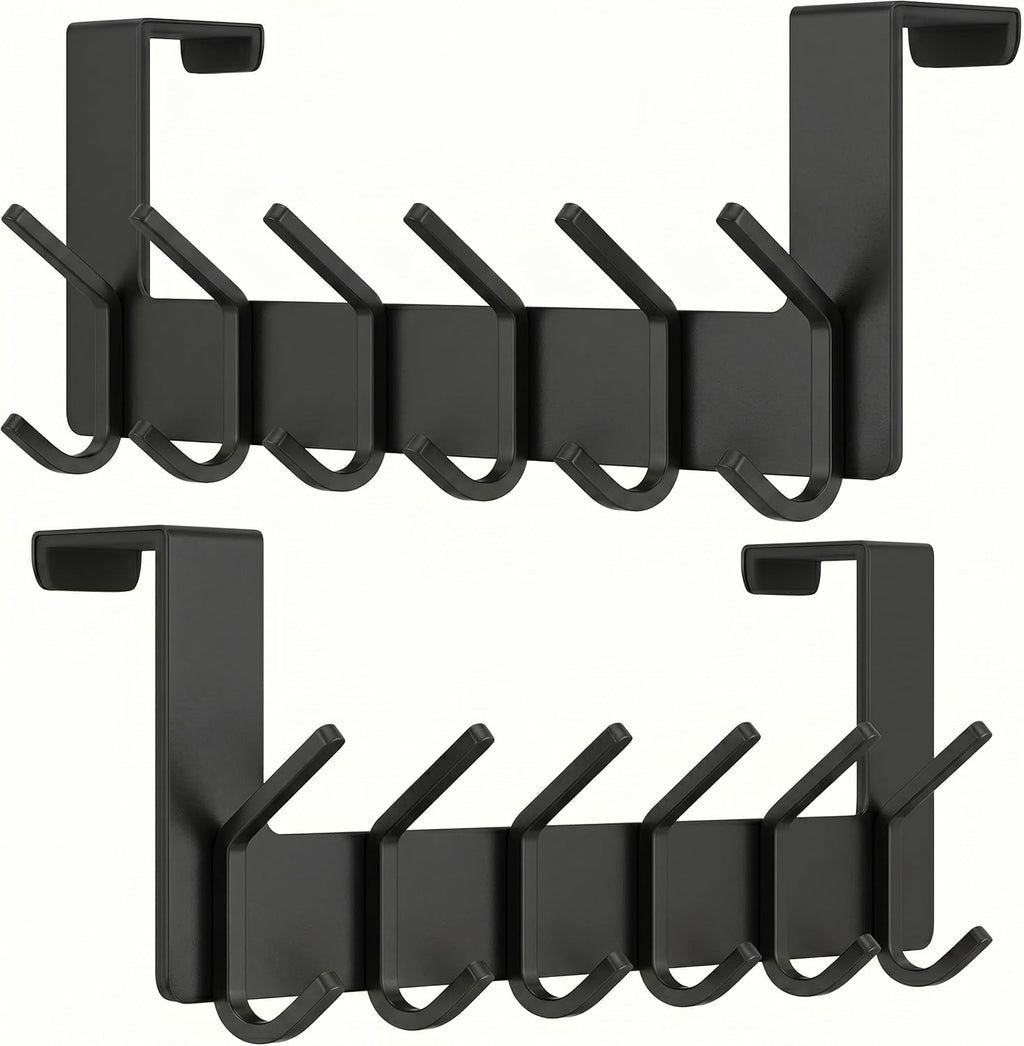 6 Double Hooks Black Door Hanger 2 Pack