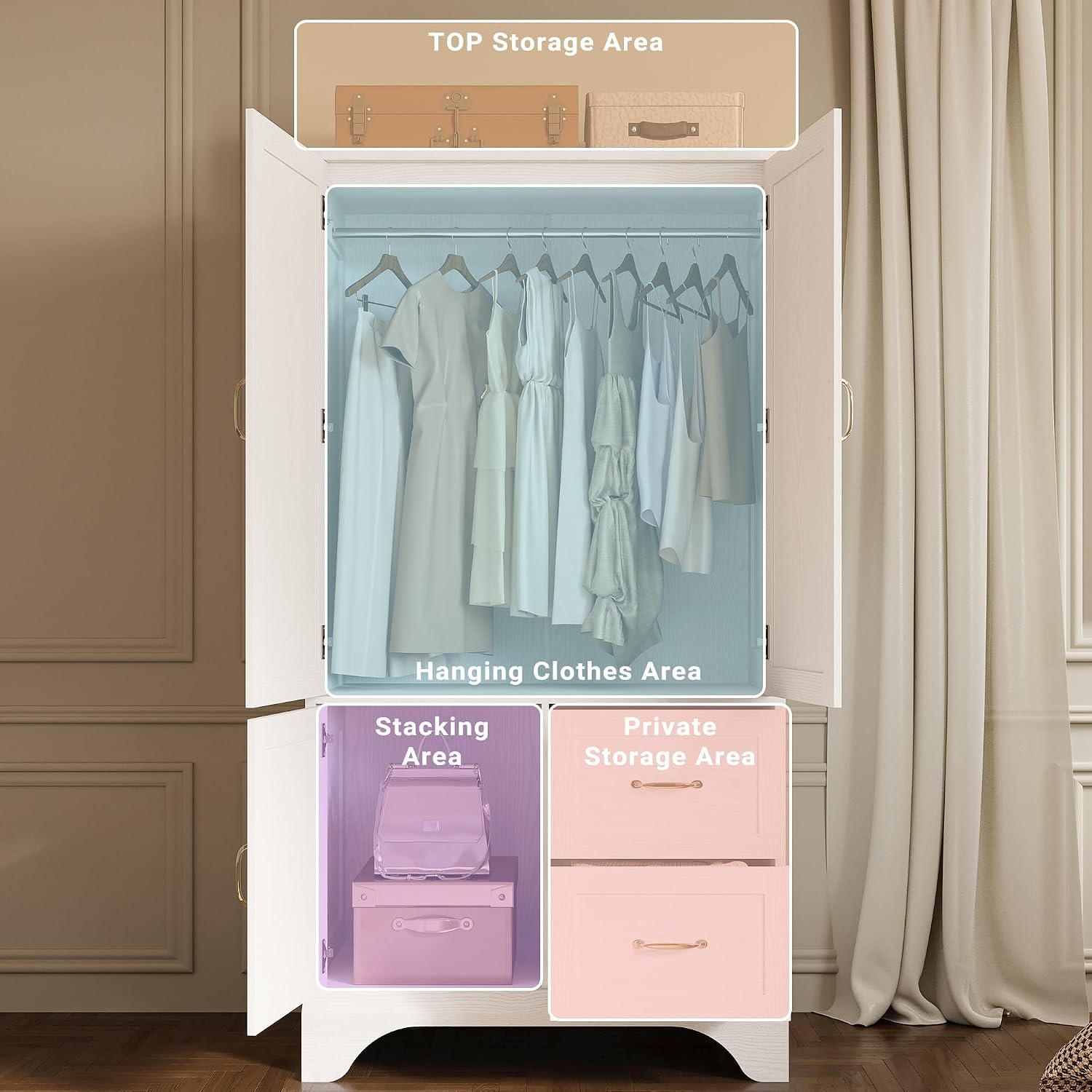 White Mirror 3-Door Wardrobe Armoire