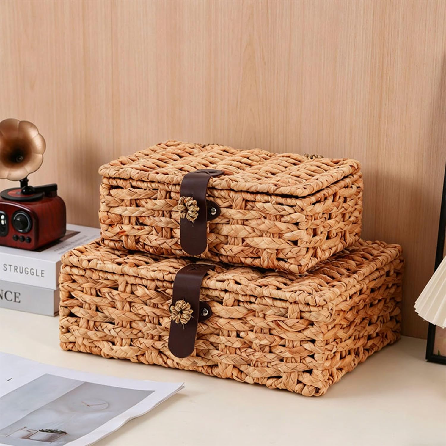 Rectangular Seagrass Baskets with Lids 2 Pack