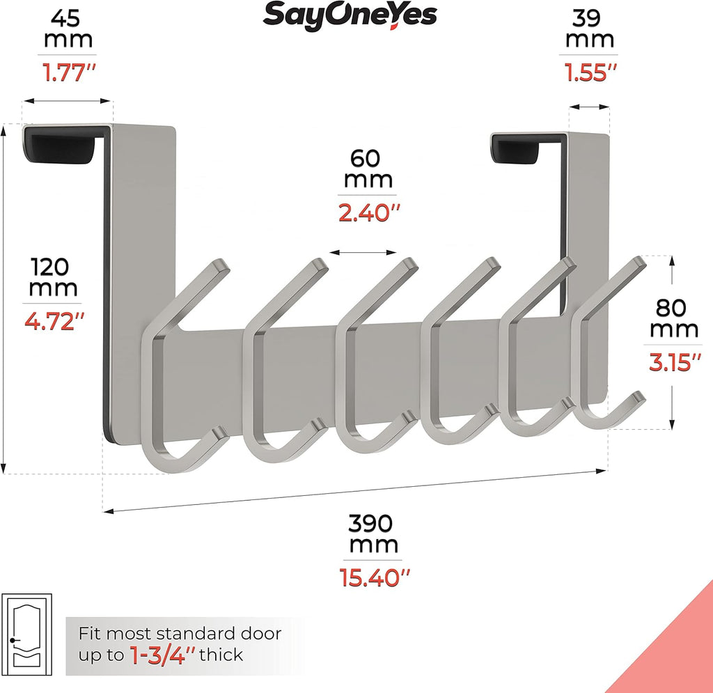 6 Double Hooks Nickel Door Hanger 2 Pack