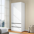 White Large Wooden Wardrobe with Drawers & Rod