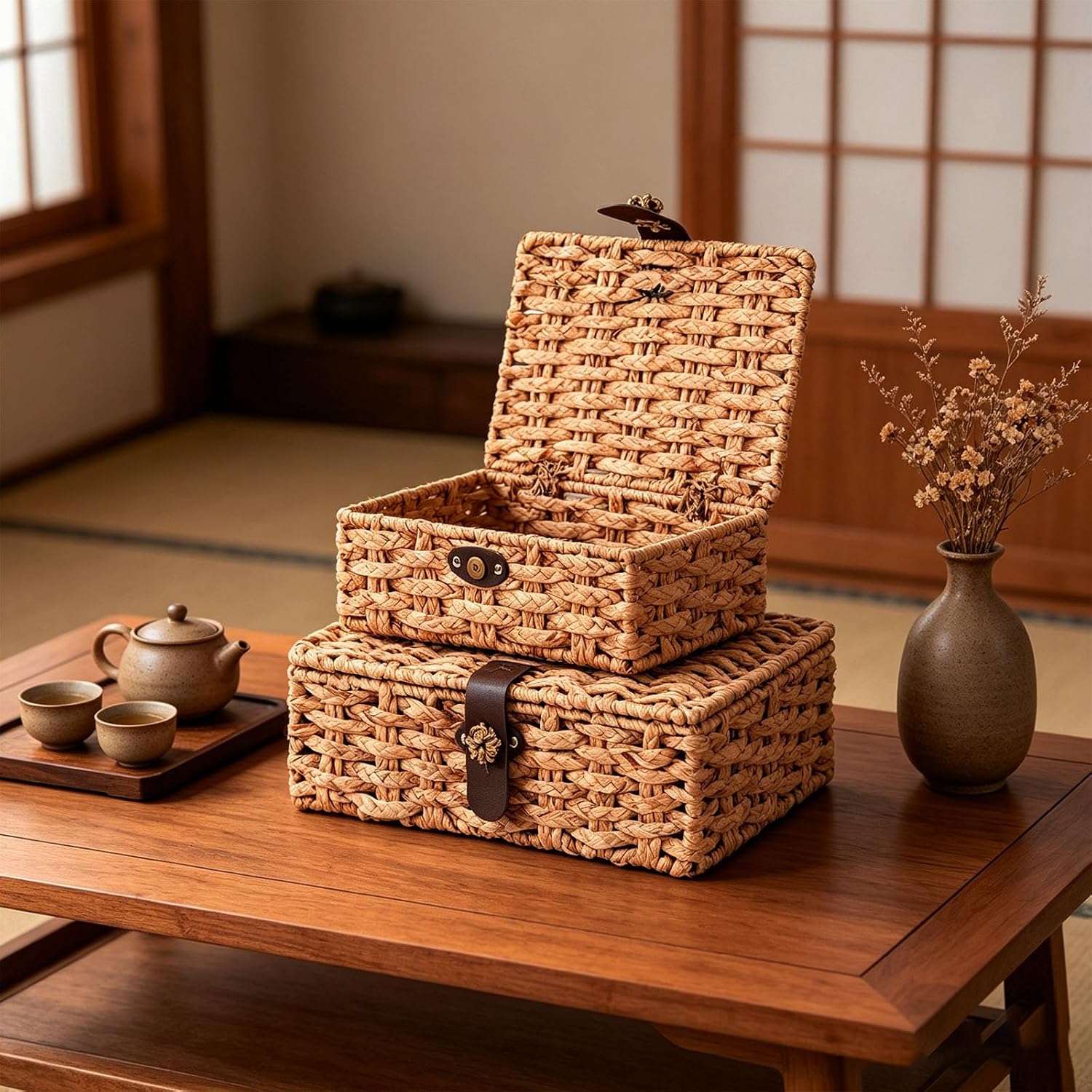 Rectangular Seagrass Baskets with Lids 2 Pack