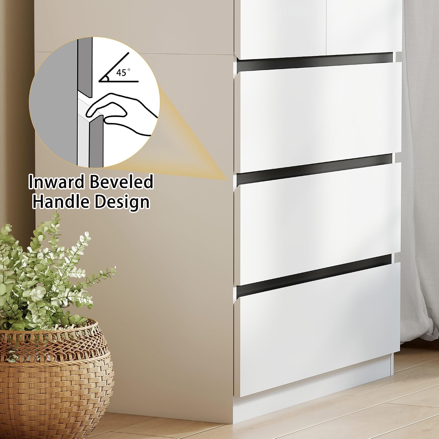 White 2-Door Wooden Wardrobe with Drawers & Rod