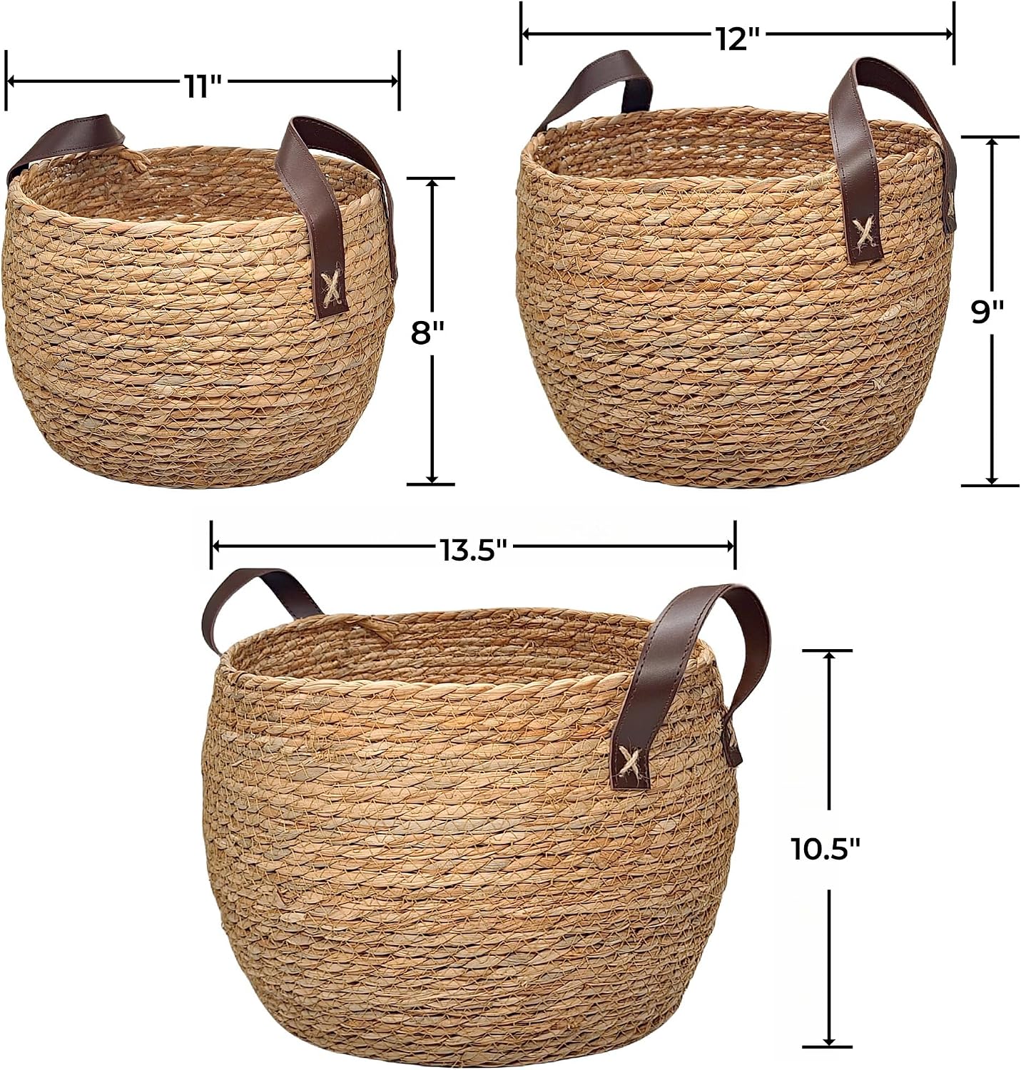 3 Pack Round Seagrass Storage Baskets