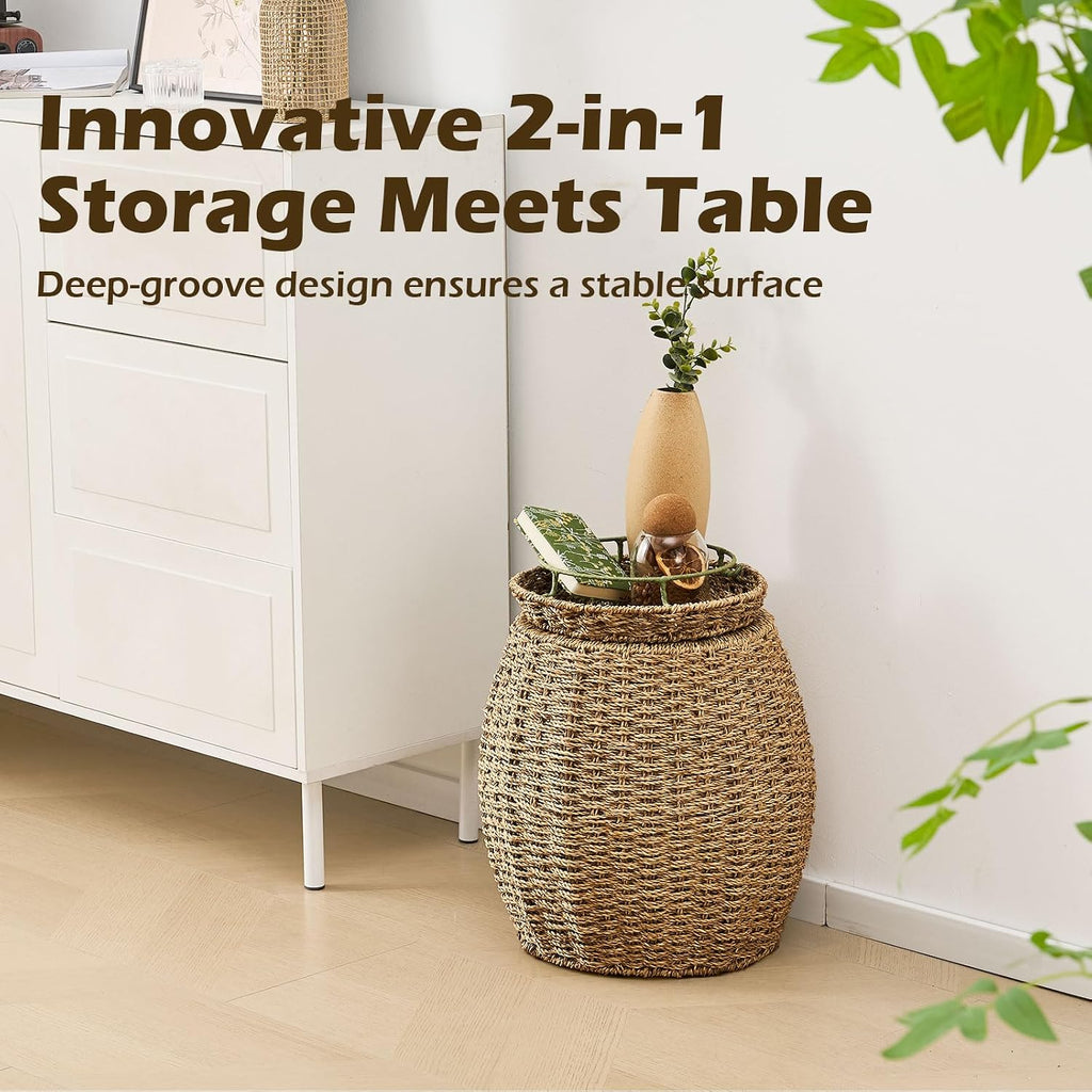 Round Seagrass Storage Basket with Lid