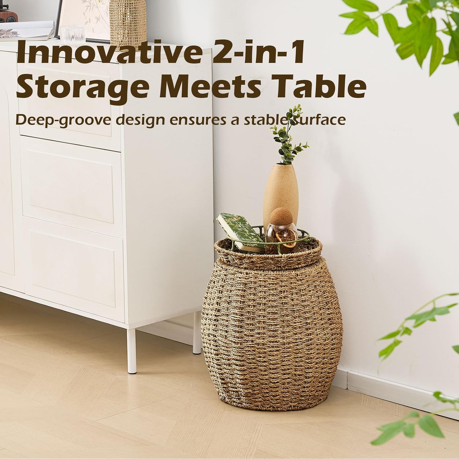 Round Seagrass Storage Basket with Lid