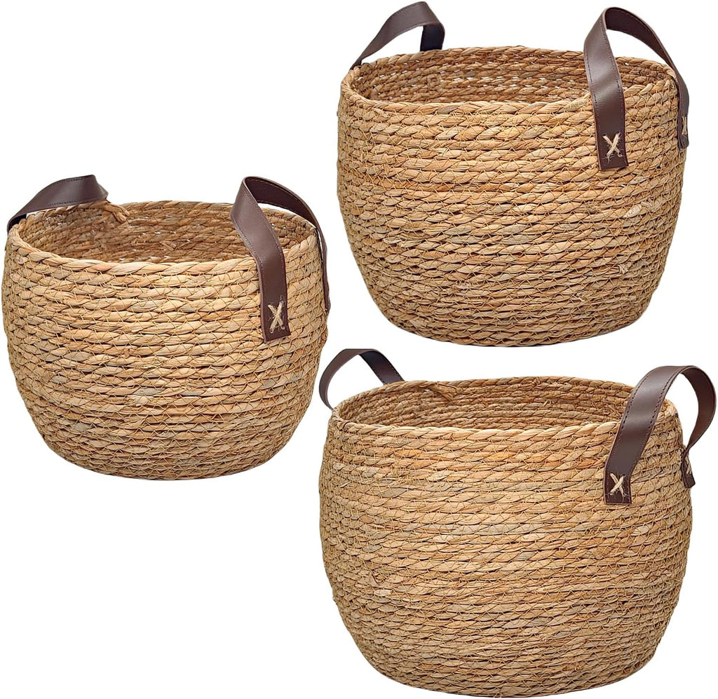 3 Pack Round Seagrass Storage Baskets