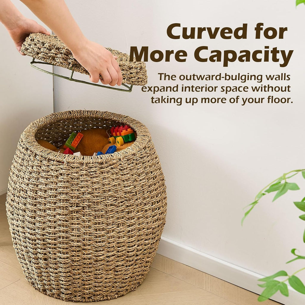Round Seagrass Storage Basket with Lid