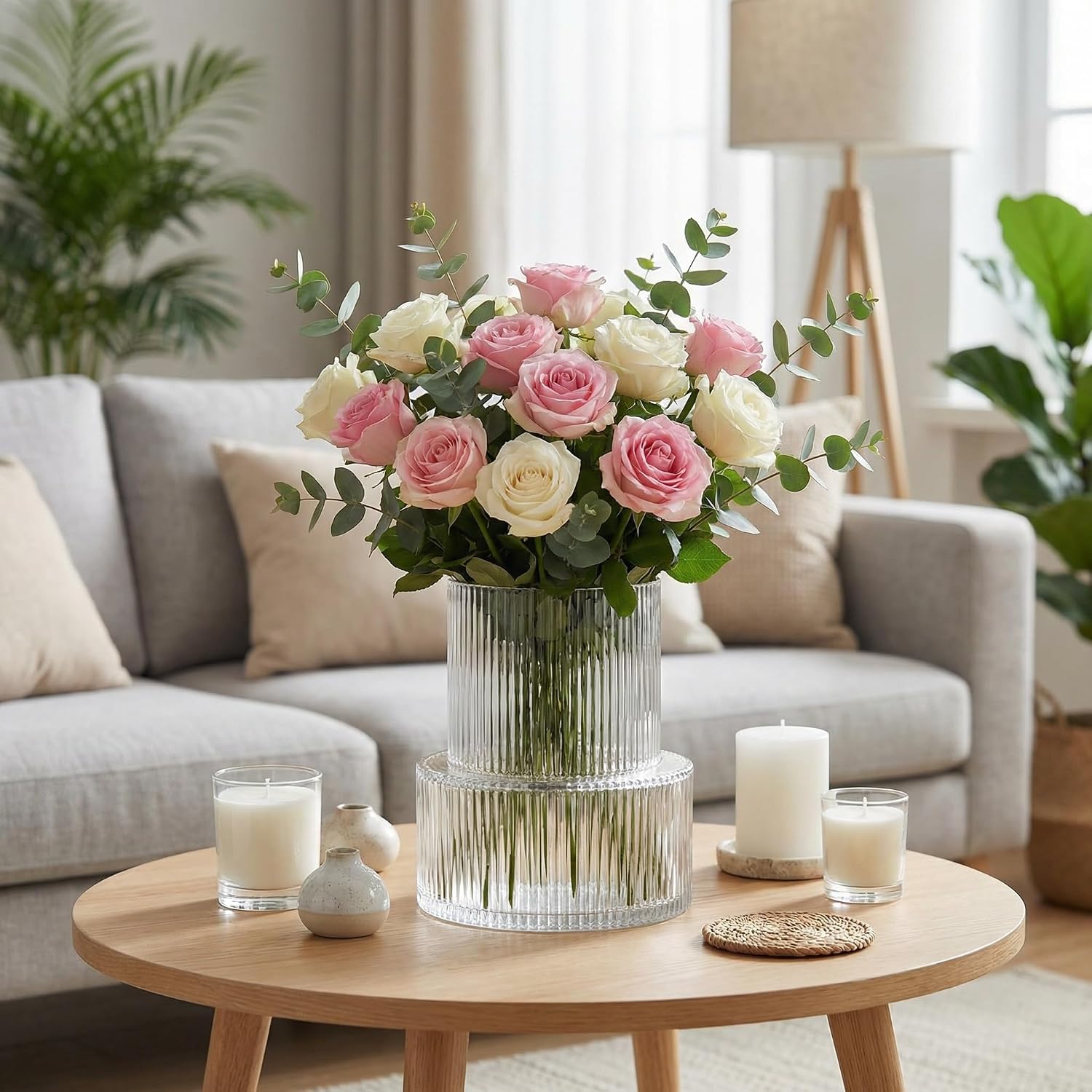 Clear Fluted Glass Flower Vase