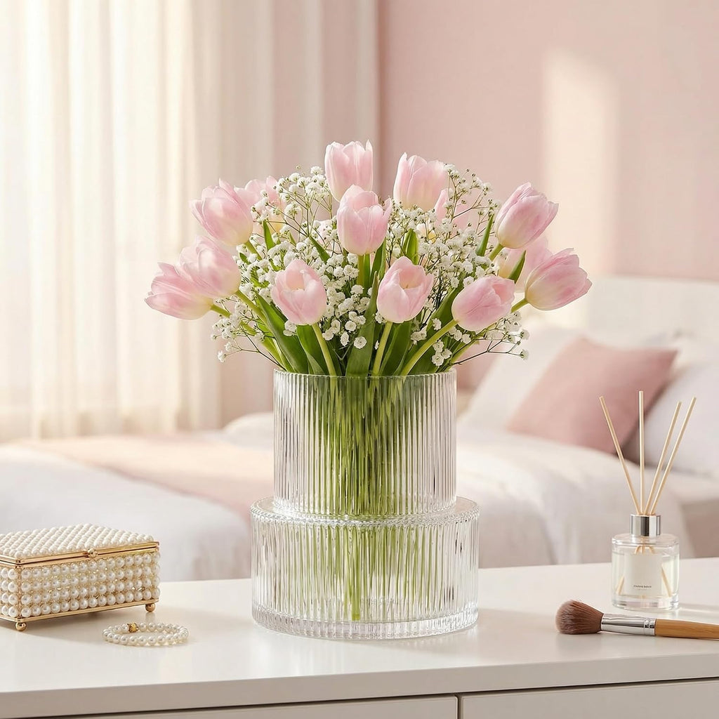 Clear Fluted Glass Flower Vase