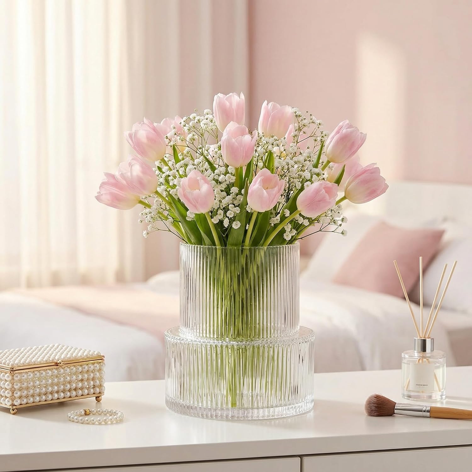 Clear Fluted Glass Flower Vase