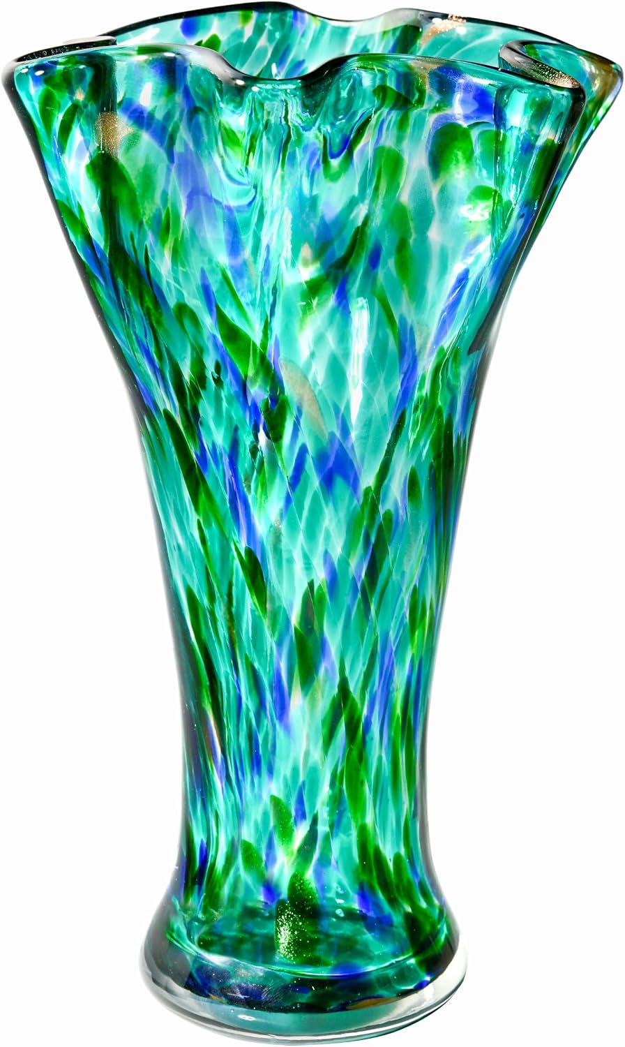 Tall Turquoise Hand Blown Glass Vase
