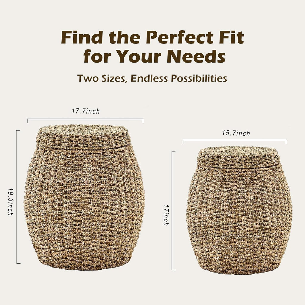 Round Seagrass Storage Basket with Lid