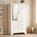 White Mirror 3-Door Wardrobe Armoire