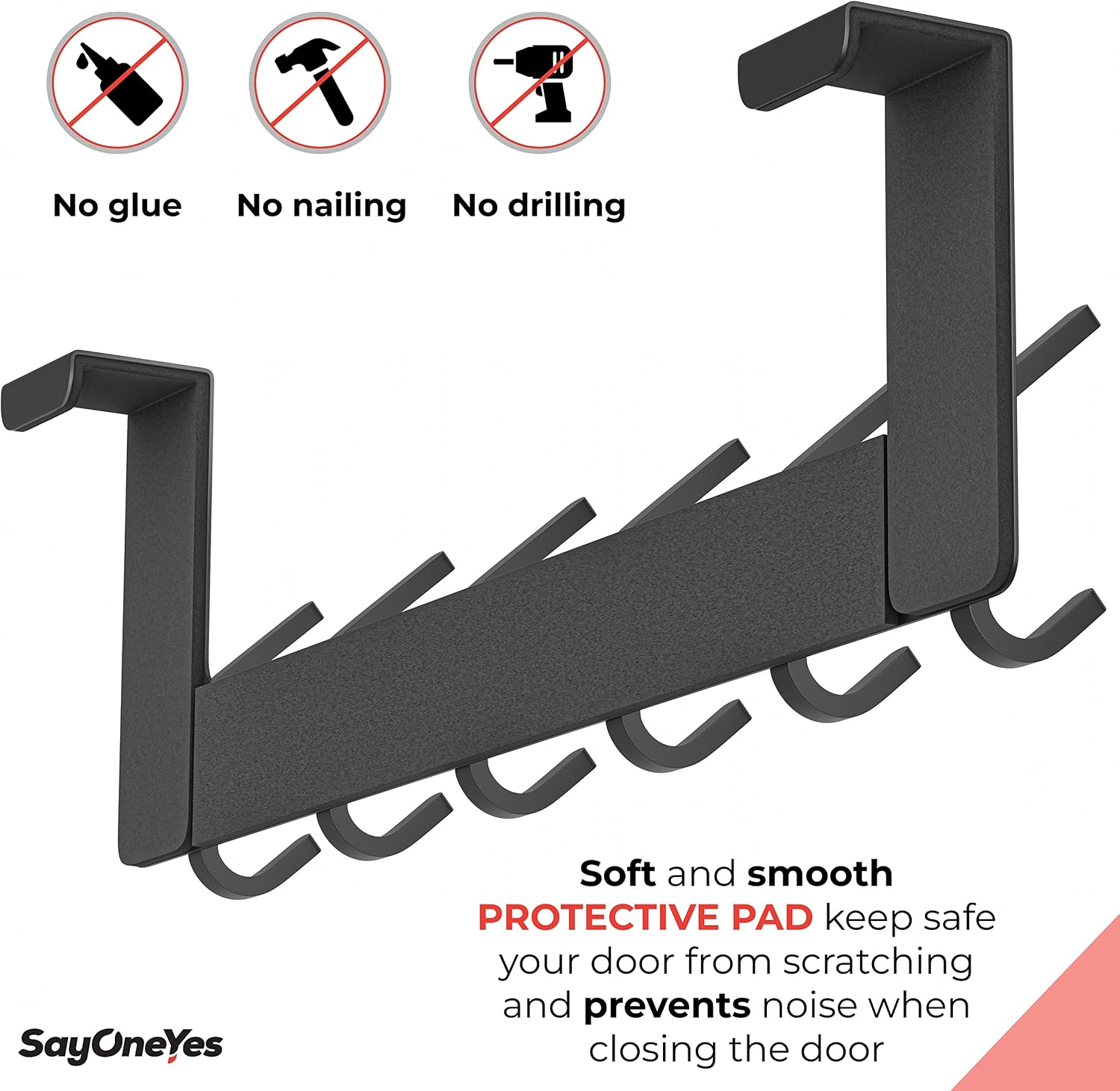 6 Double Hooks Black Door Hanger 2 Pack