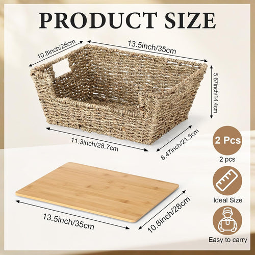 2 Pack Lidded Seagrass Storage Baskets