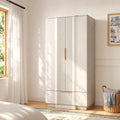White Grey Fluted Wooden Wardrobe with Drawers