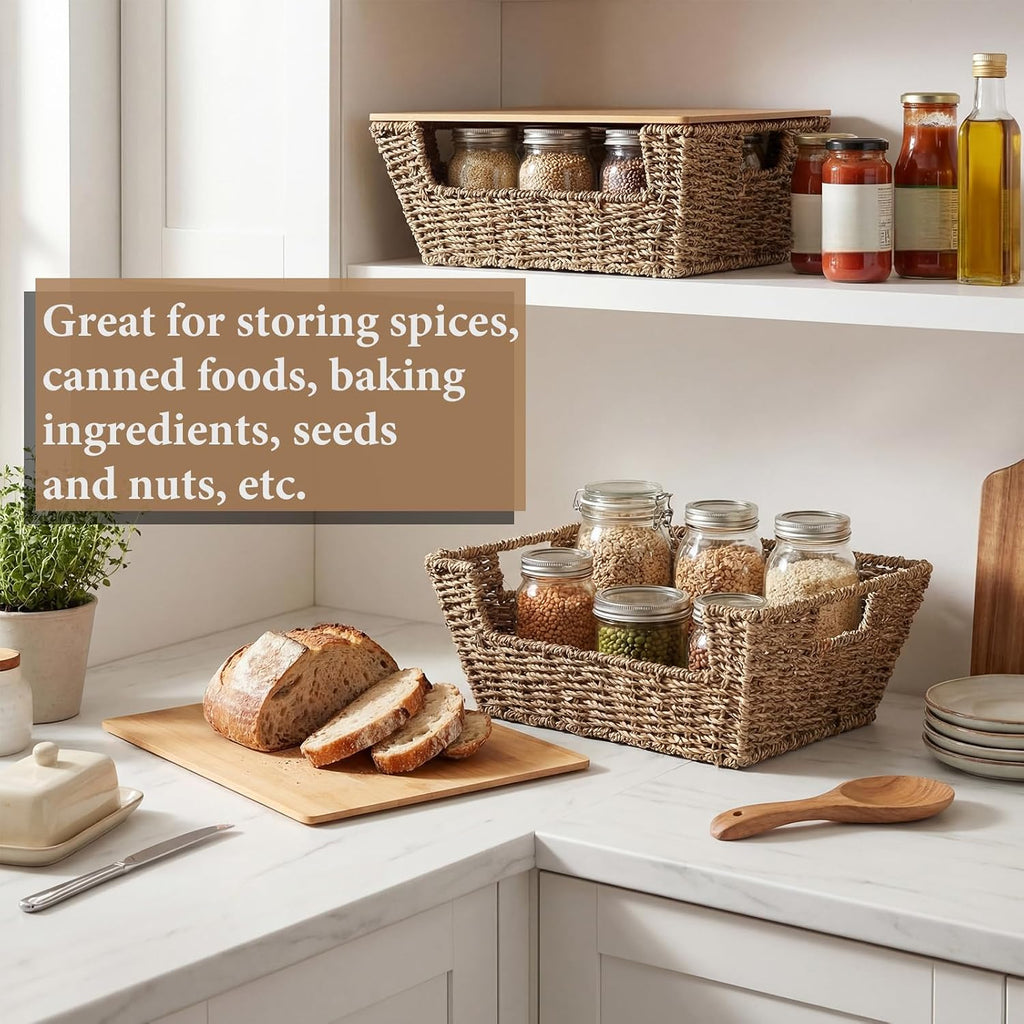2 Pack Lidded Seagrass Storage Baskets