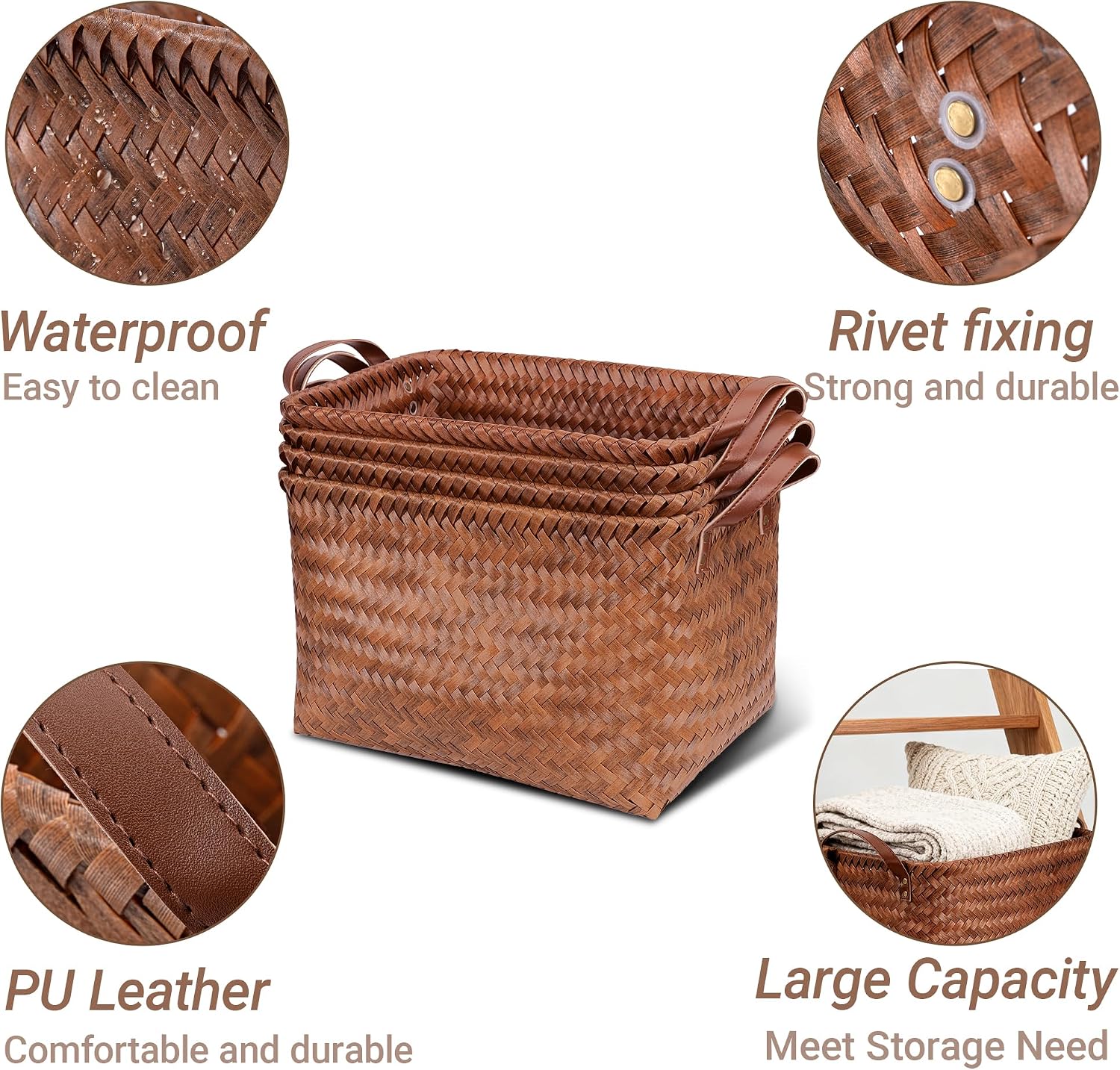 15L Brown Waterproof Storage Bins 4 Pack