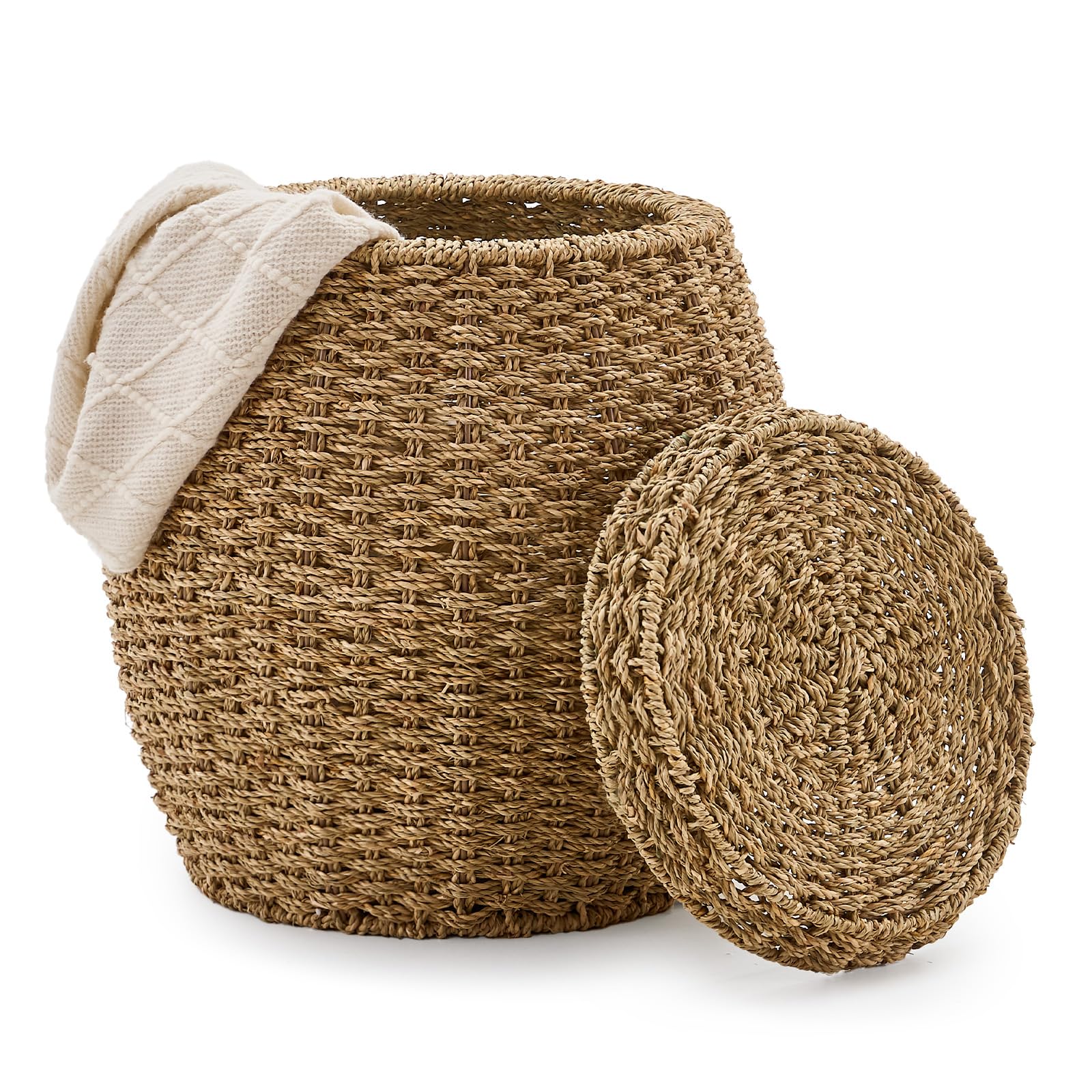 Round Seagrass Storage Basket with Lid