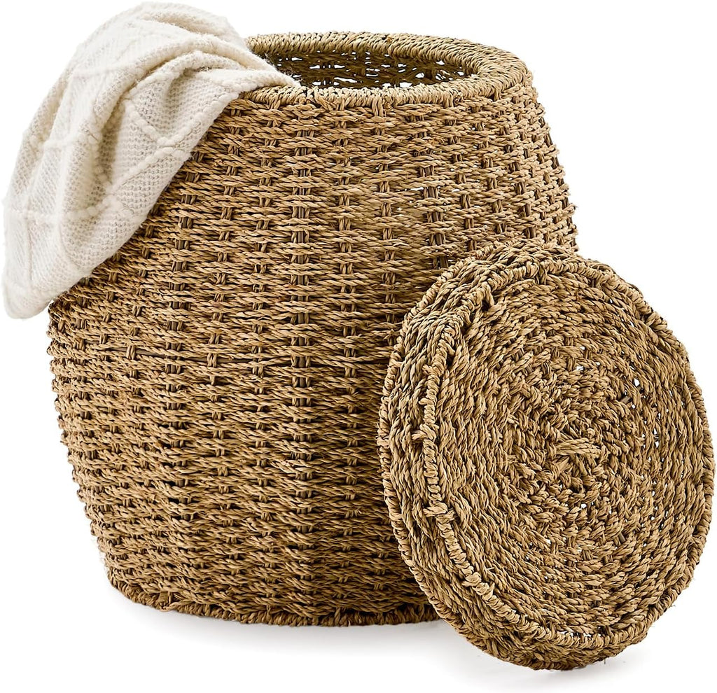 Round Seagrass Storage Basket with Lid