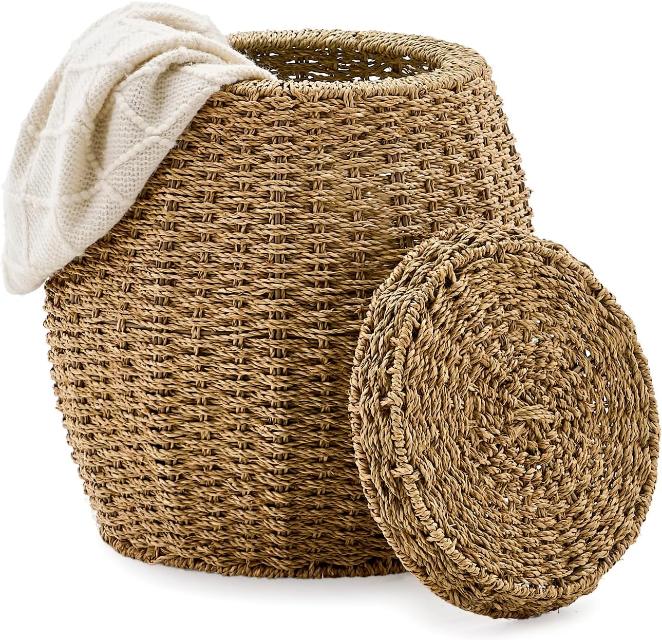 Round Seagrass Storage Basket with Lid