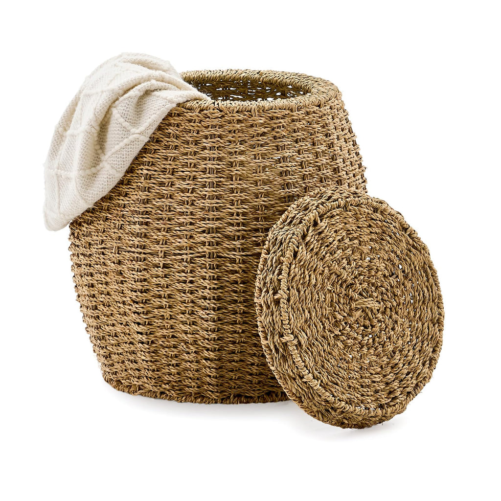 Round Seagrass Storage Basket with Lid